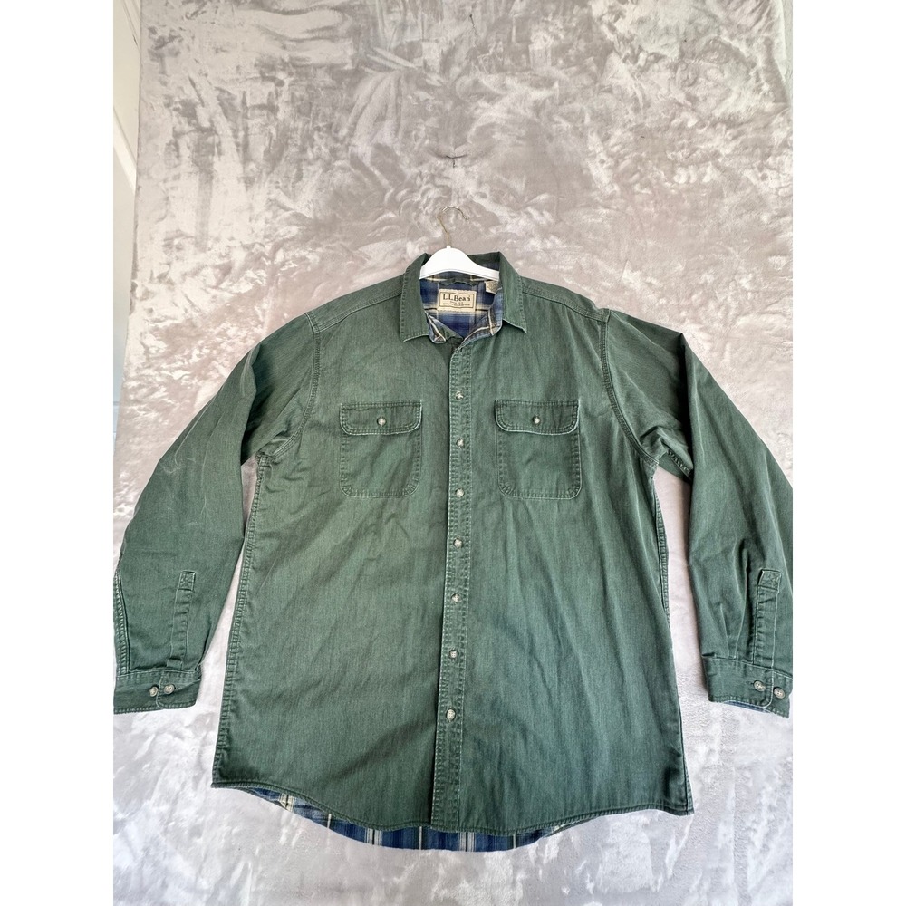 Vintage L.L.Bean XL Tall Mens Flannel Lined Canvas Work Shirt Jacket Plaid‎
